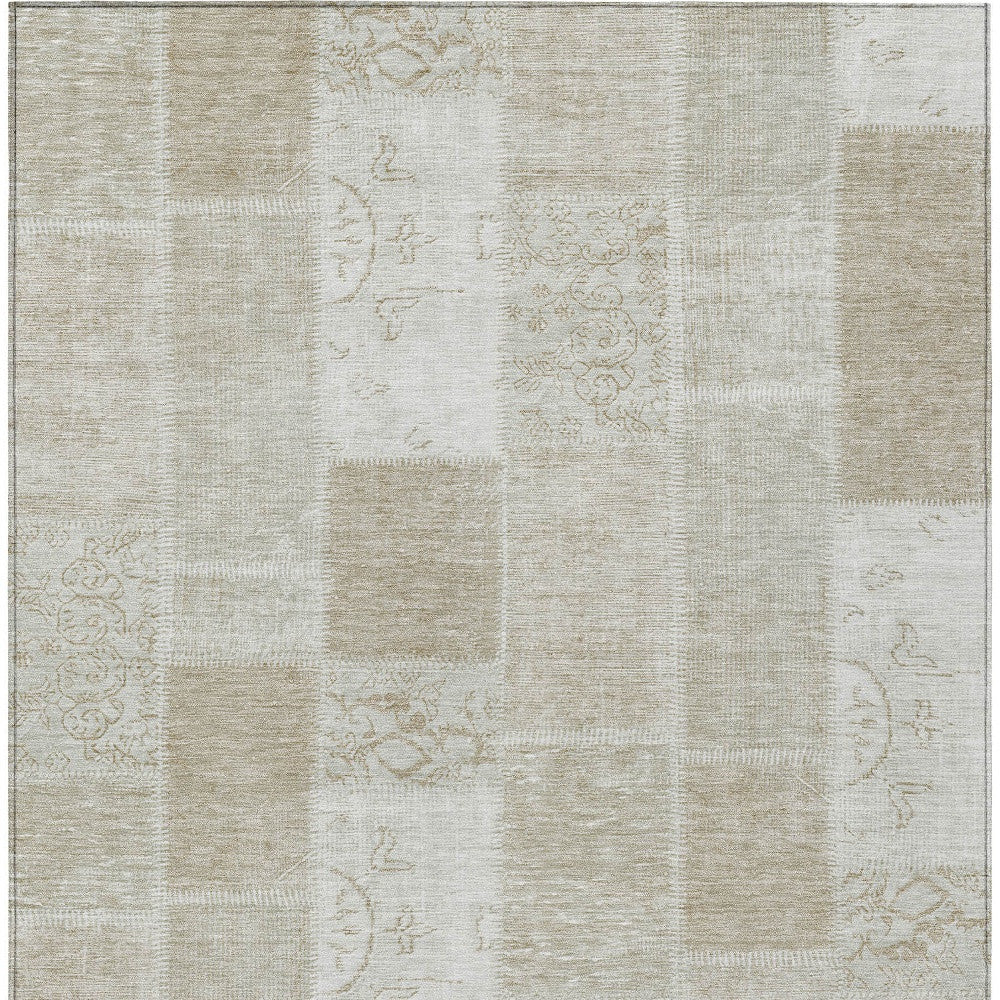 3' X 5' Taupe Beige And Tan Patchwork Washable Indoor Outdoor Area Rug
