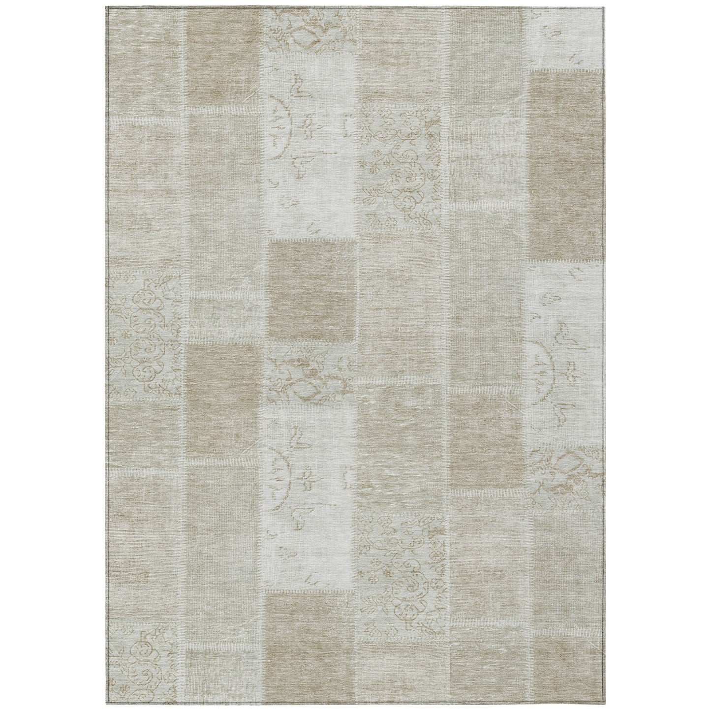 3' X 5' Taupe Beige And Tan Patchwork Washable Indoor Outdoor Area Rug