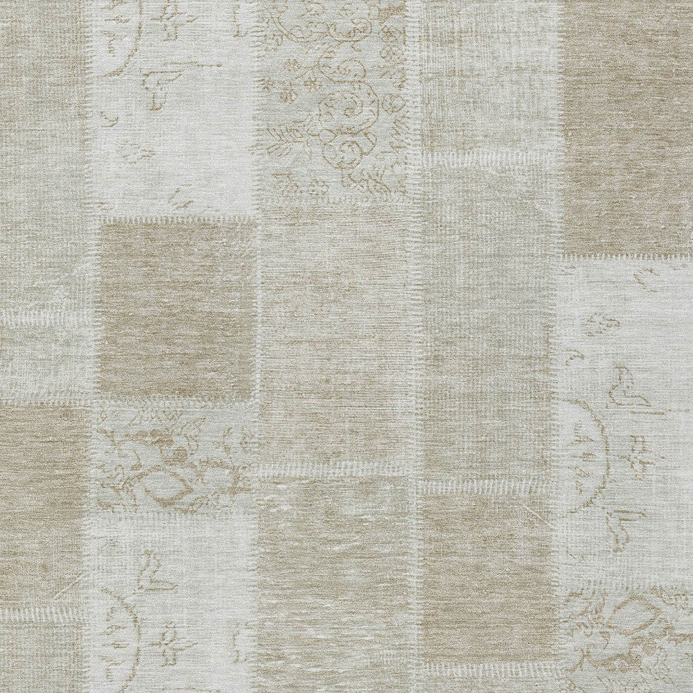 3' X 5' Taupe Beige And Tan Patchwork Washable Indoor Outdoor Area Rug