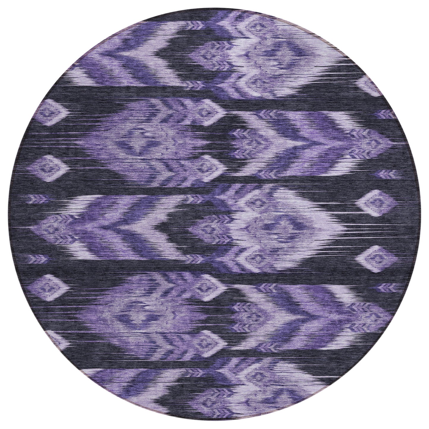 8' Purple Lavender And Plum Round Southwestern Washable Indoor Outdoor Area Rug