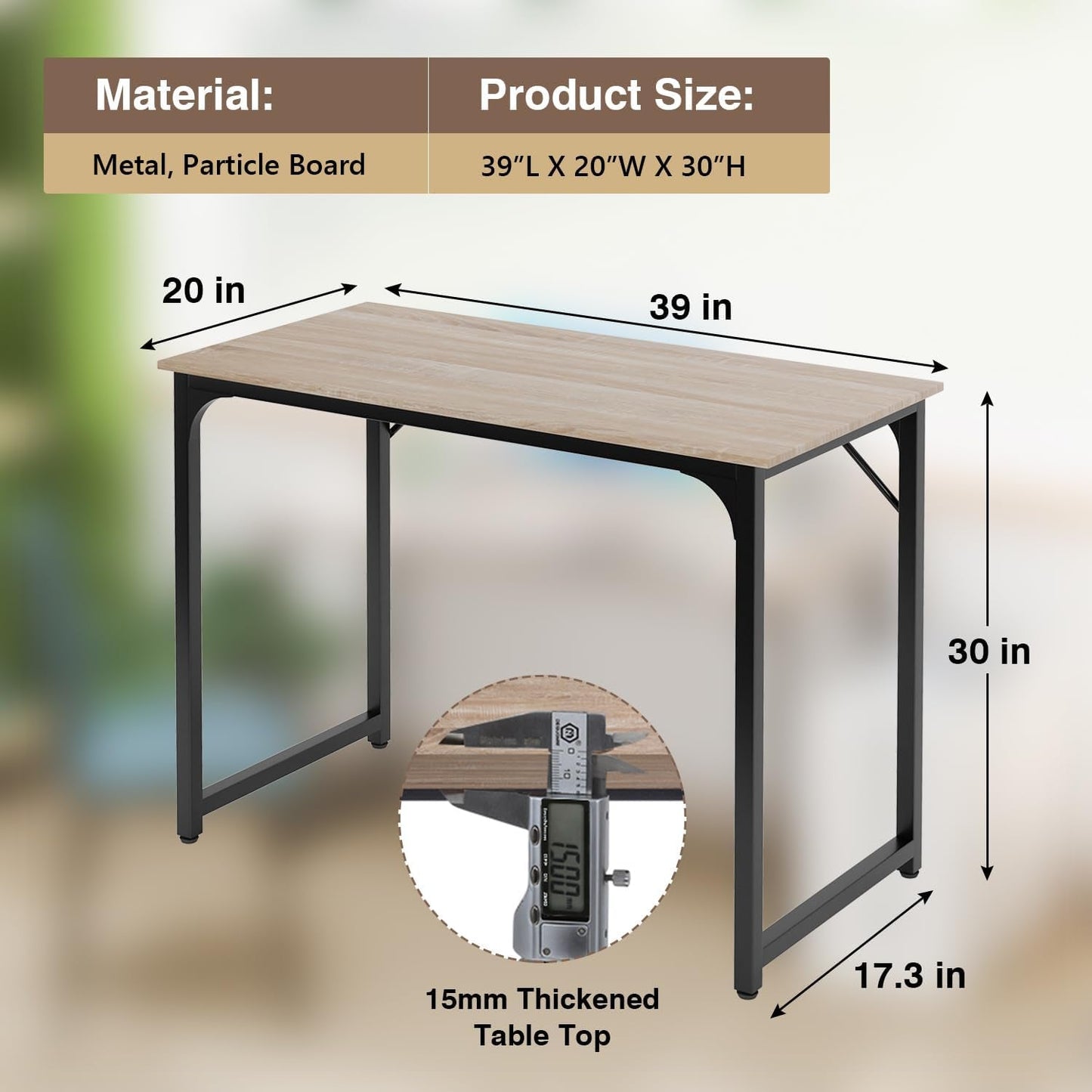 39 Inches Computer Desk, Modern Simple Style Desk for Home Office, Study Student Writing Desk,Nature