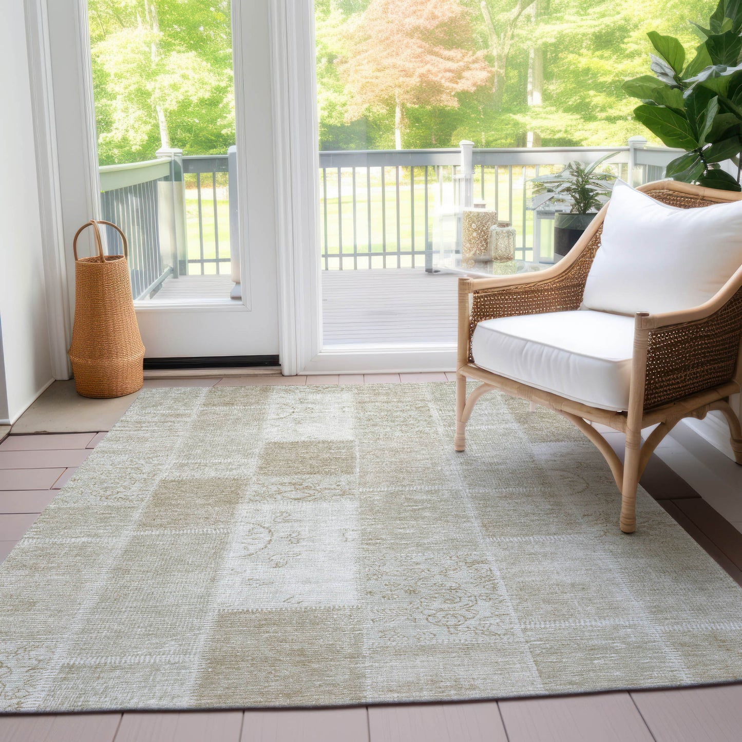 3' X 5' Taupe Beige And Tan Patchwork Washable Indoor Outdoor Area Rug