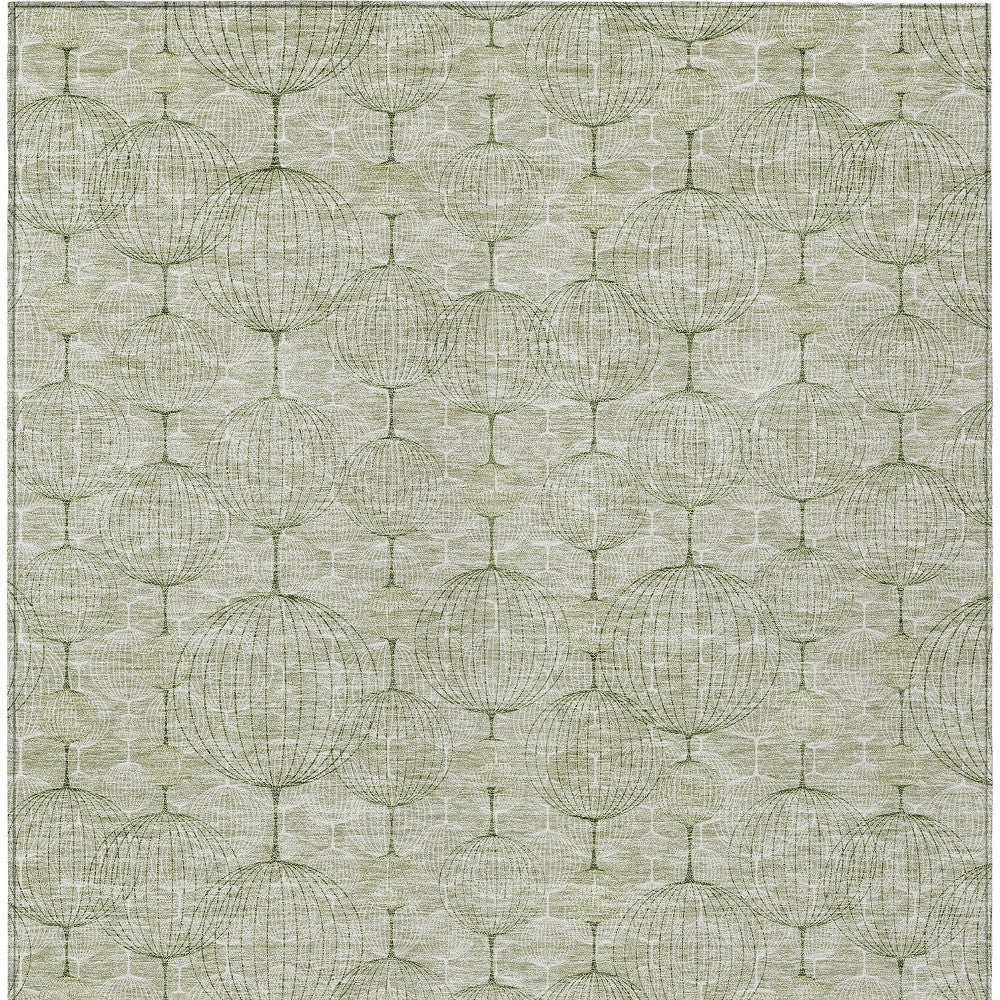 8' X 10' Artichoke Green And Ivory Geometric Washable Indoor Outdoor Area Rug