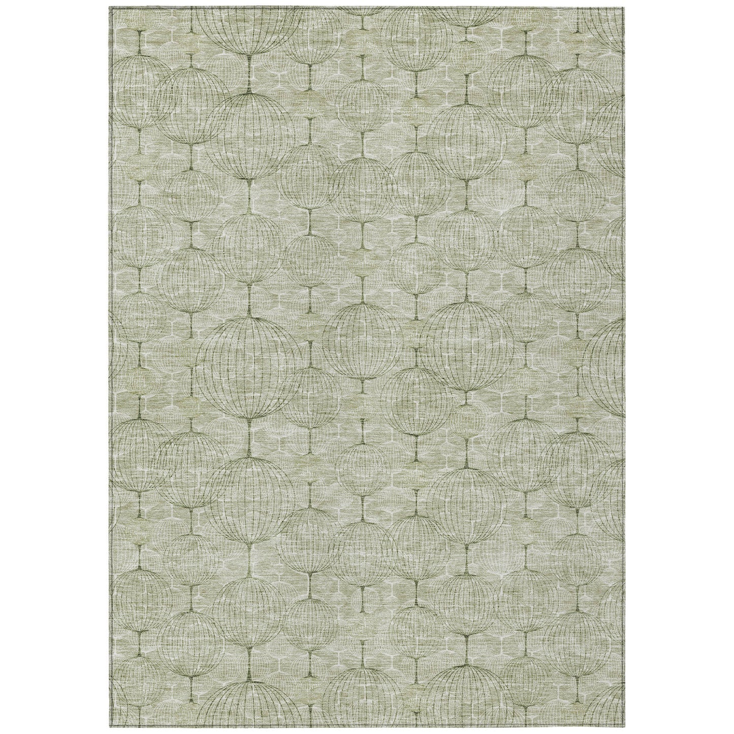 8' X 10' Artichoke Green And Ivory Geometric Washable Indoor Outdoor Area Rug