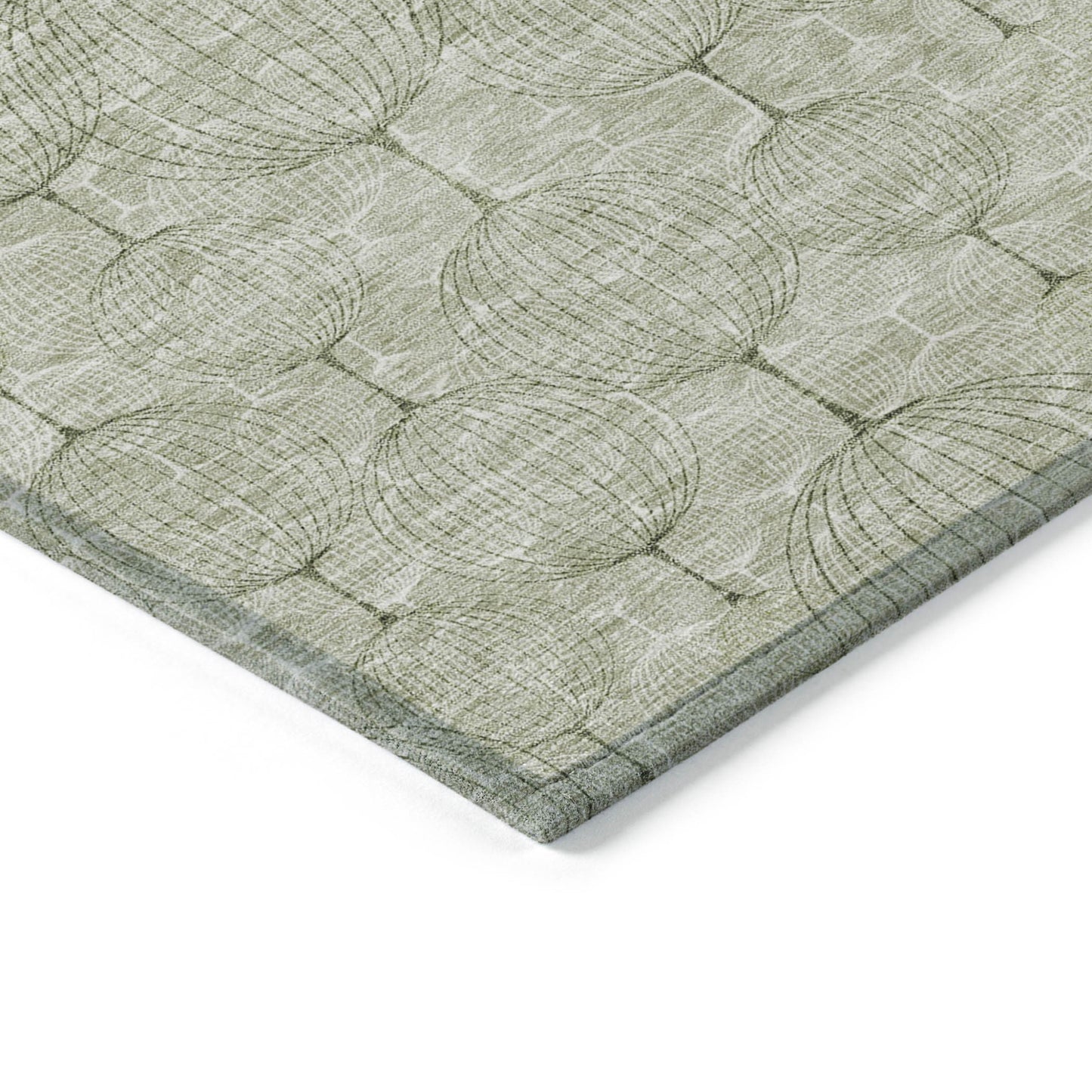 8' X 10' Artichoke Green And Ivory Geometric Washable Indoor Outdoor Area Rug