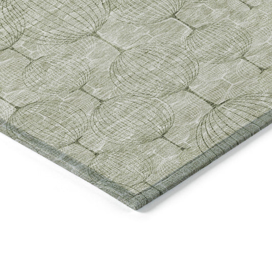 8' X 10' Artichoke Green And Ivory Geometric Washable Indoor Outdoor Area Rug