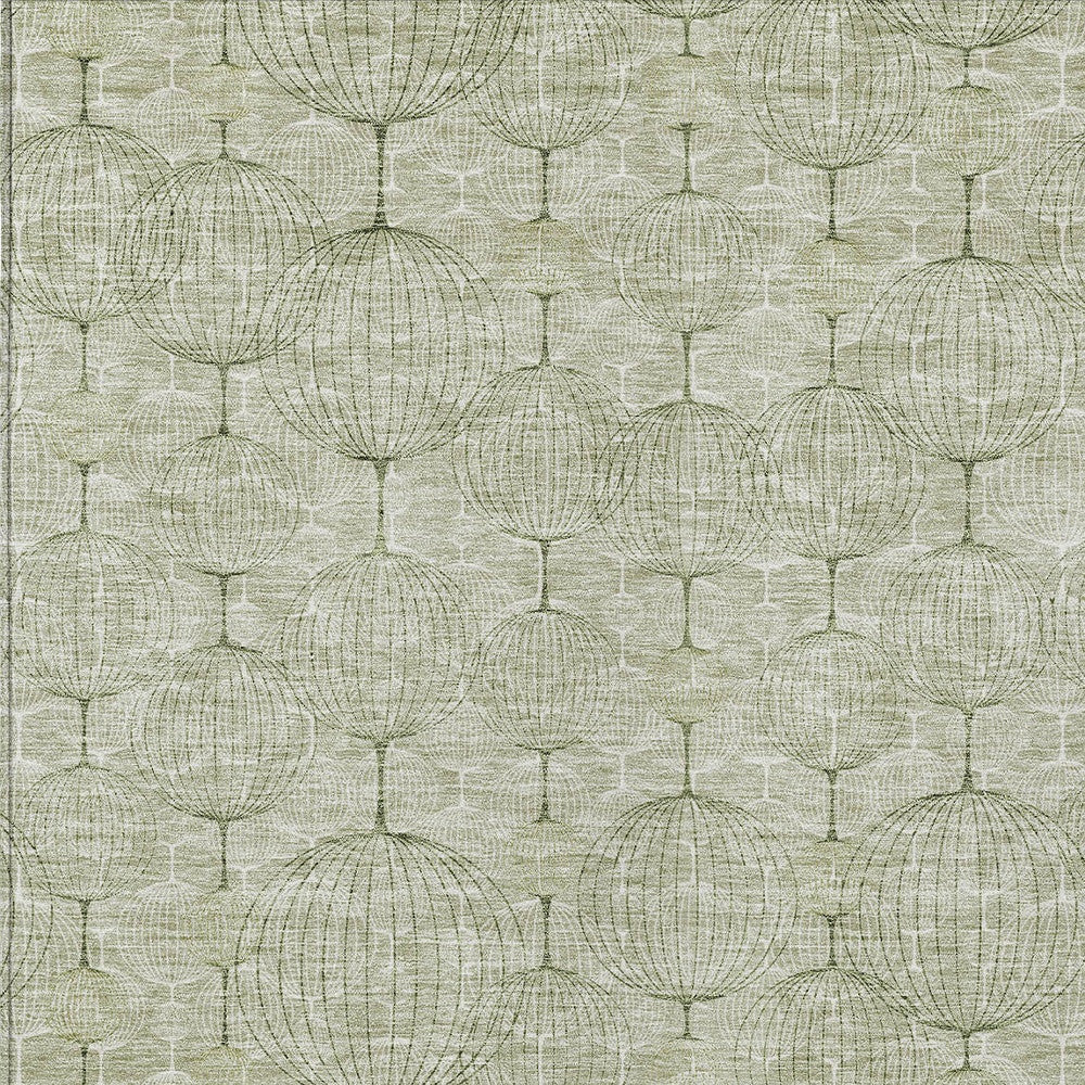 8' X 10' Artichoke Green And Ivory Geometric Washable Indoor Outdoor Area Rug