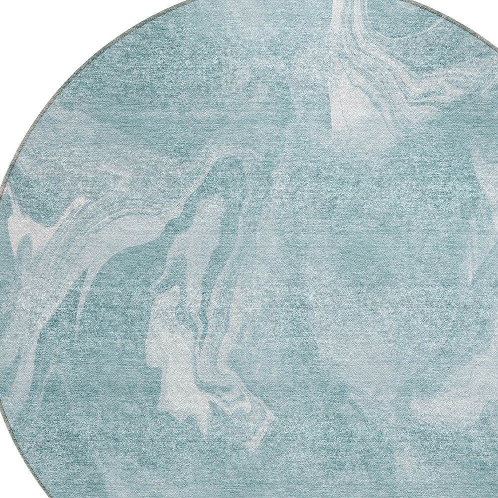 8' Teal Blue And Aqua Round Abstract Washable Indoor Outdoor Area Rug