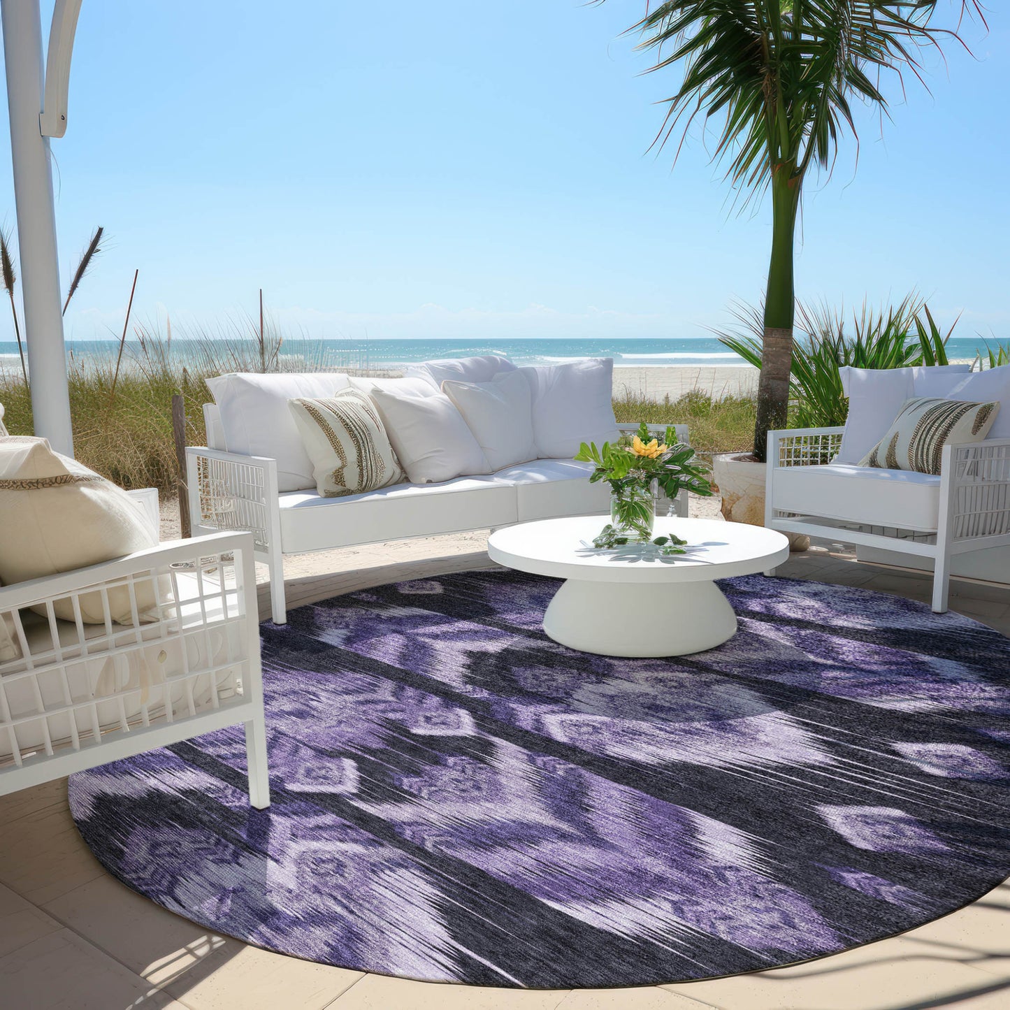 8' Purple Lavender And Plum Round Southwestern Washable Indoor Outdoor Area Rug