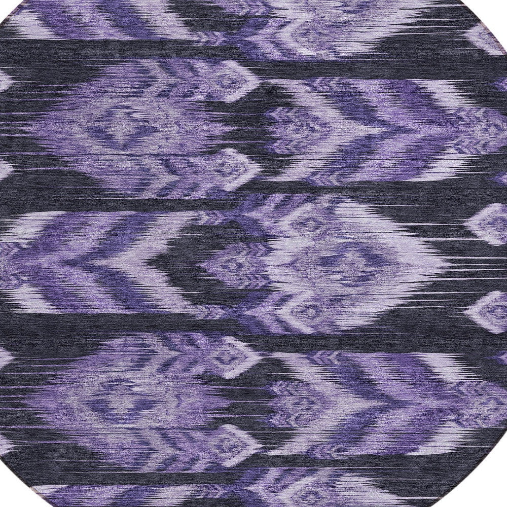 8' Purple Lavender And Plum Round Southwestern Washable Indoor Outdoor Area Rug