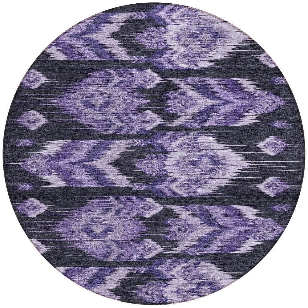 8' Purple Lavender And Plum Round Southwestern Washable Indoor Outdoor Area Rug