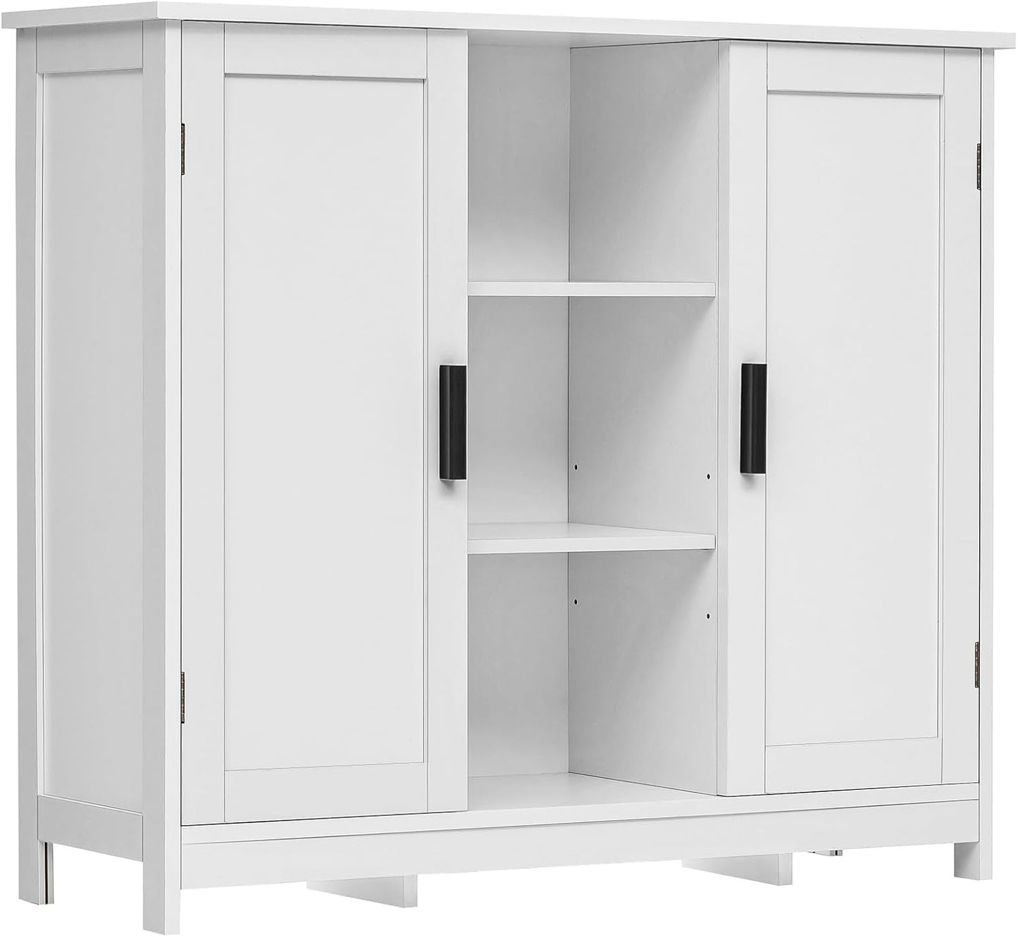 Storage Cabinet with 2 Doors and 4 Storage Shelves, Credenza Buffet Cabinet, Bathroom Cabinet for Living Room, Entryway, Home Office, White