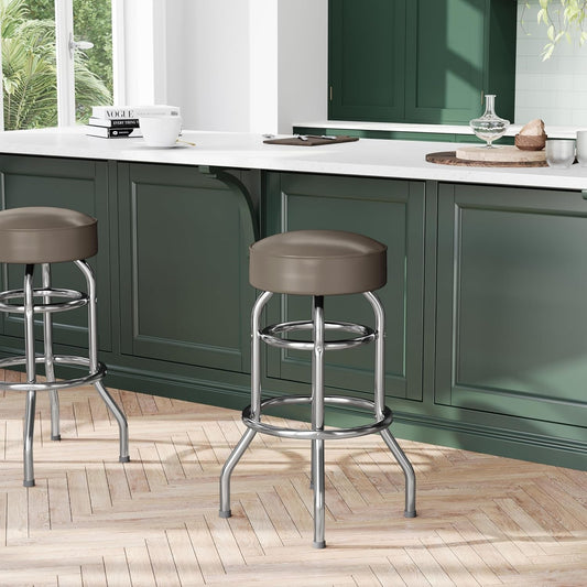 Bruno 2 Pack Double Ring Chrome Barstool with Beige Seat