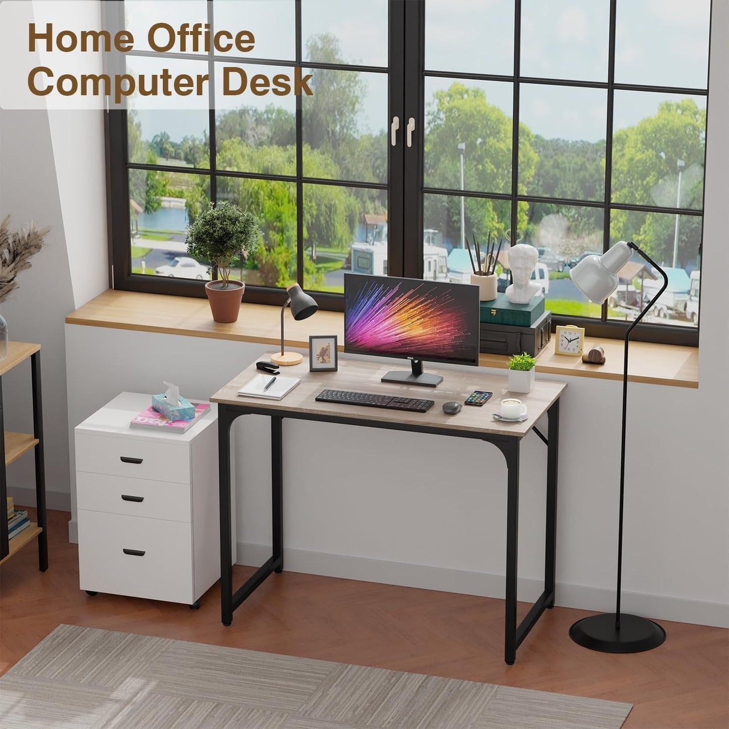 39 Inches Computer Desk, Modern Simple Style Desk for Home Office, Study Student Writing Desk,Nature