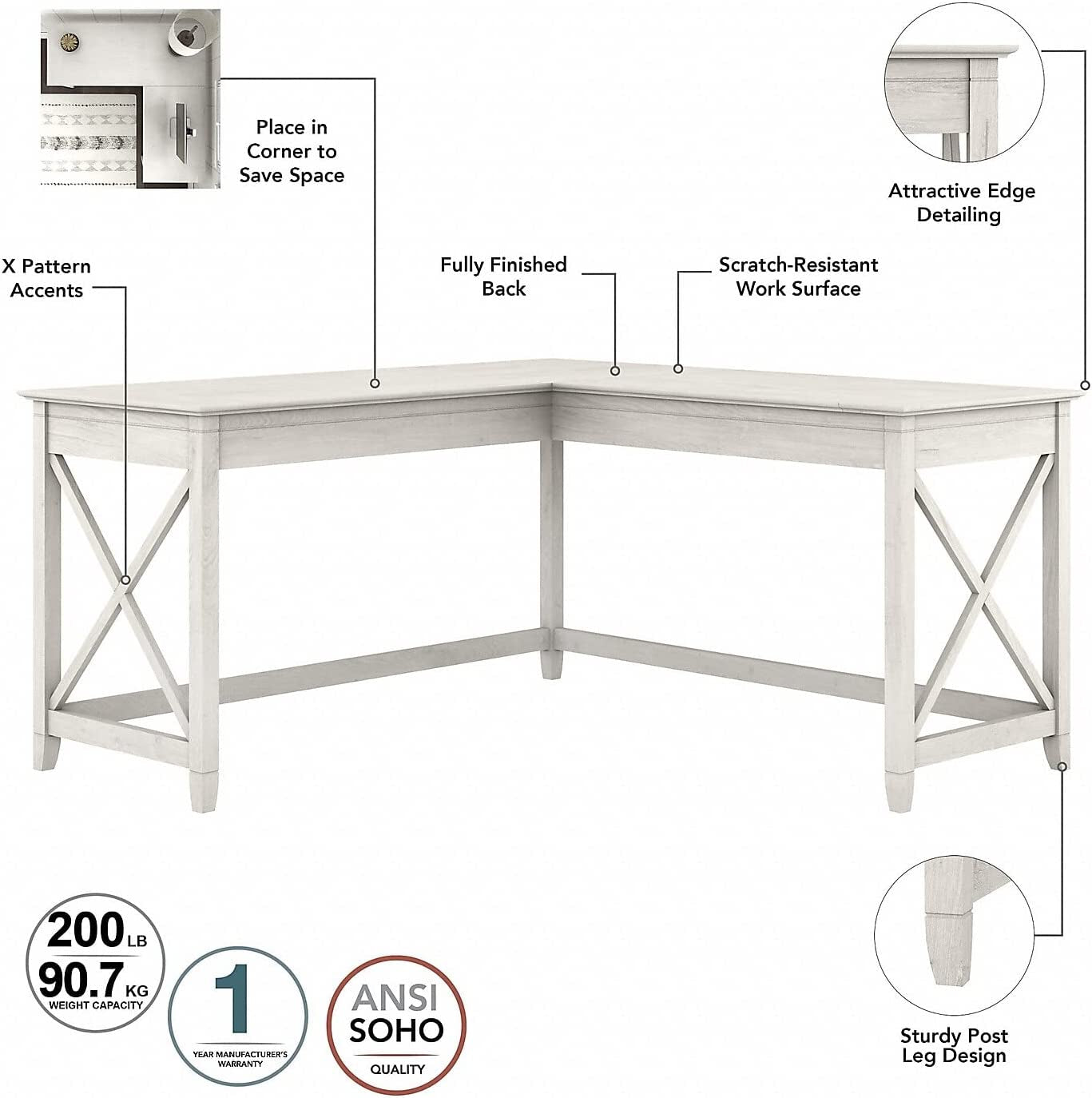 Key West L Shaped Desk with Mobile File Cabinet